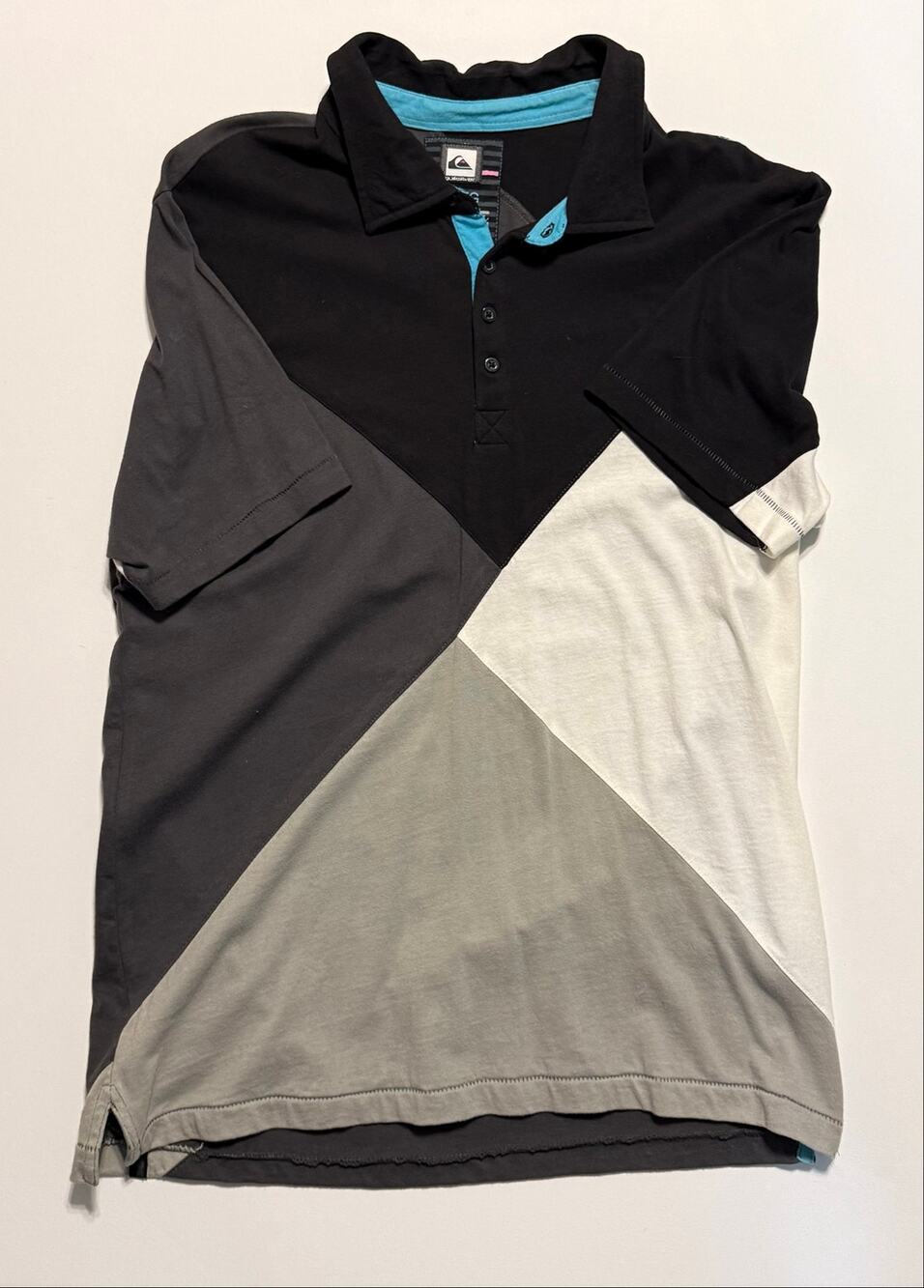 Quiksilver Colorblock Polo Shirt Men's XL Black Grey White Teal